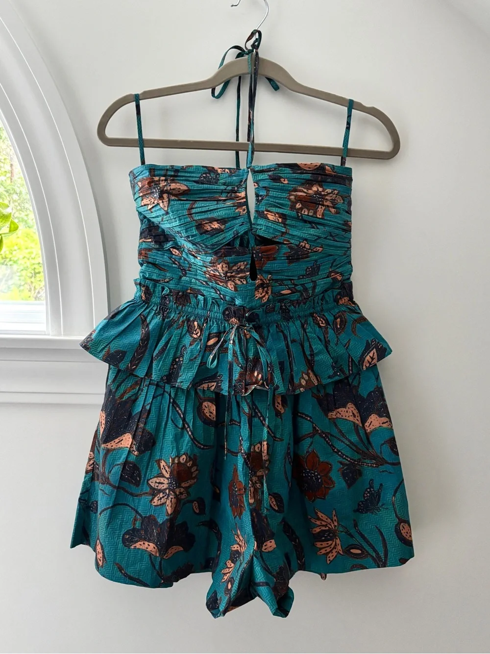 Ulla Johnson Isidro Romper Playsuit 6 Lagoon Teal Floral Print Resort Luxury